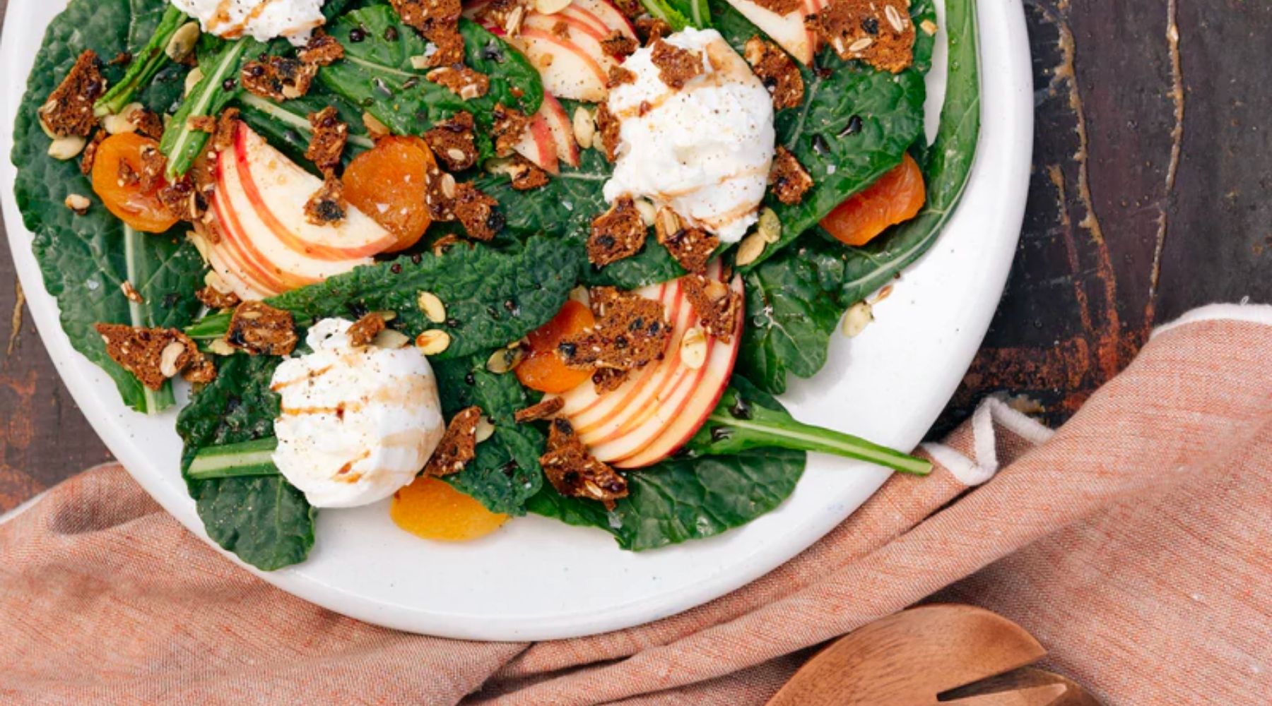 Kale, Apple, Burrata and Dried Apricot Salad